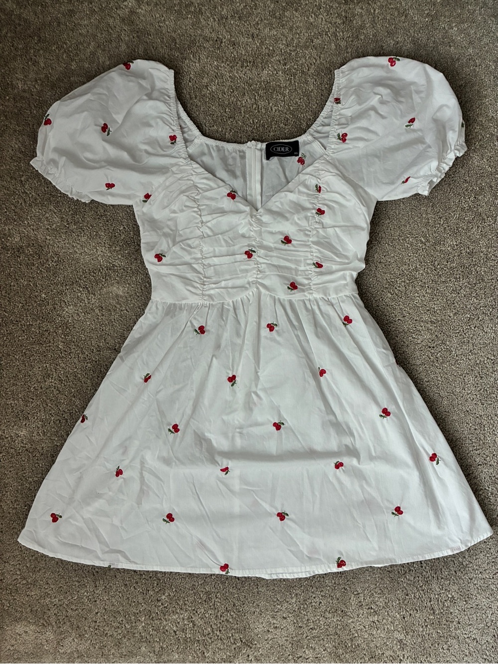 Cider White Cherry Embroidered Mini Dress